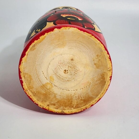 Hand Painted Russian Matryoshka Nesting Dolls Set Of 5 Red Floral Design Traditi - Picture 4 of 12